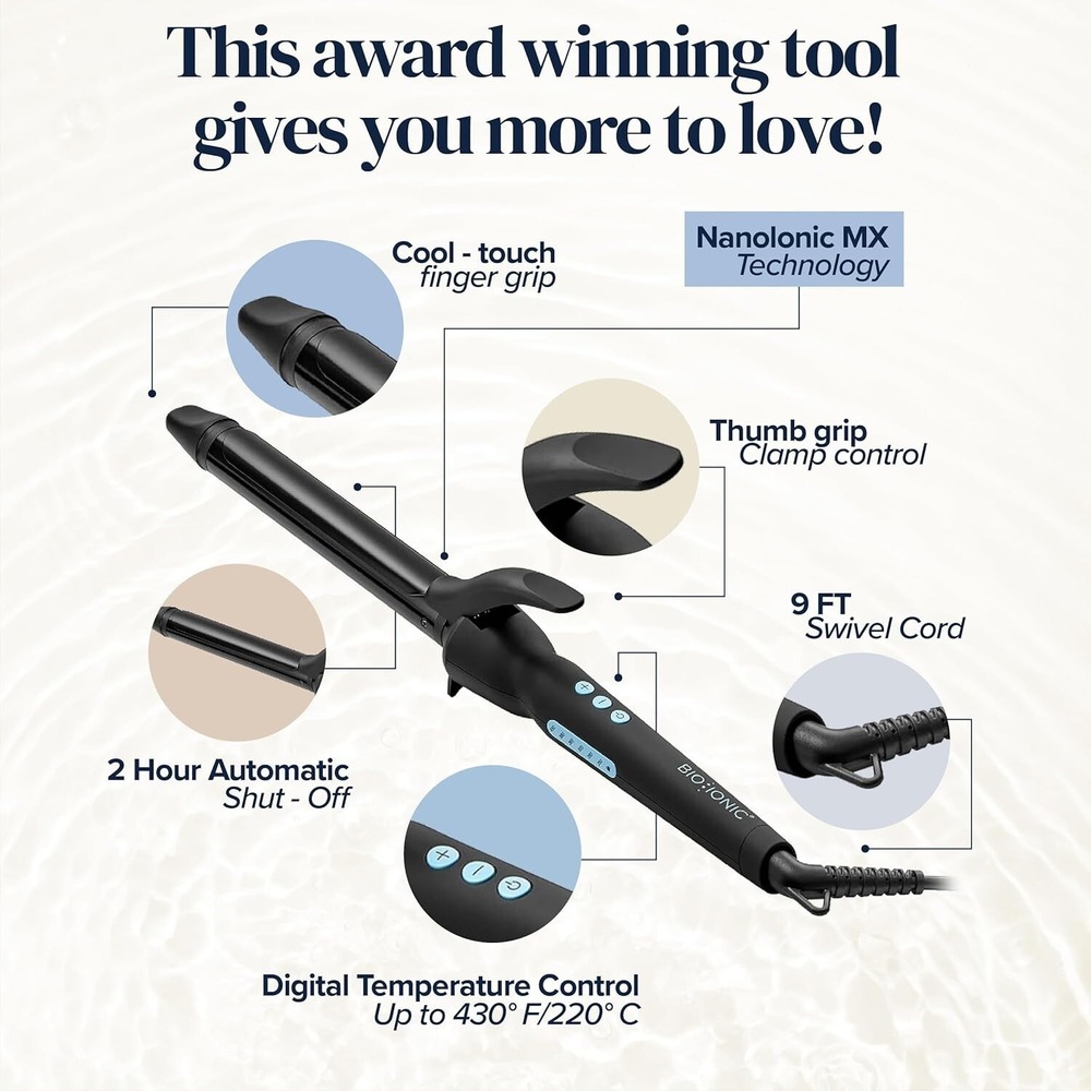 Bio Ionic Long Barrel Styler 1" Curling Iron Moisture Heat Tech & NanoIonic MX - Picture 12 of 15